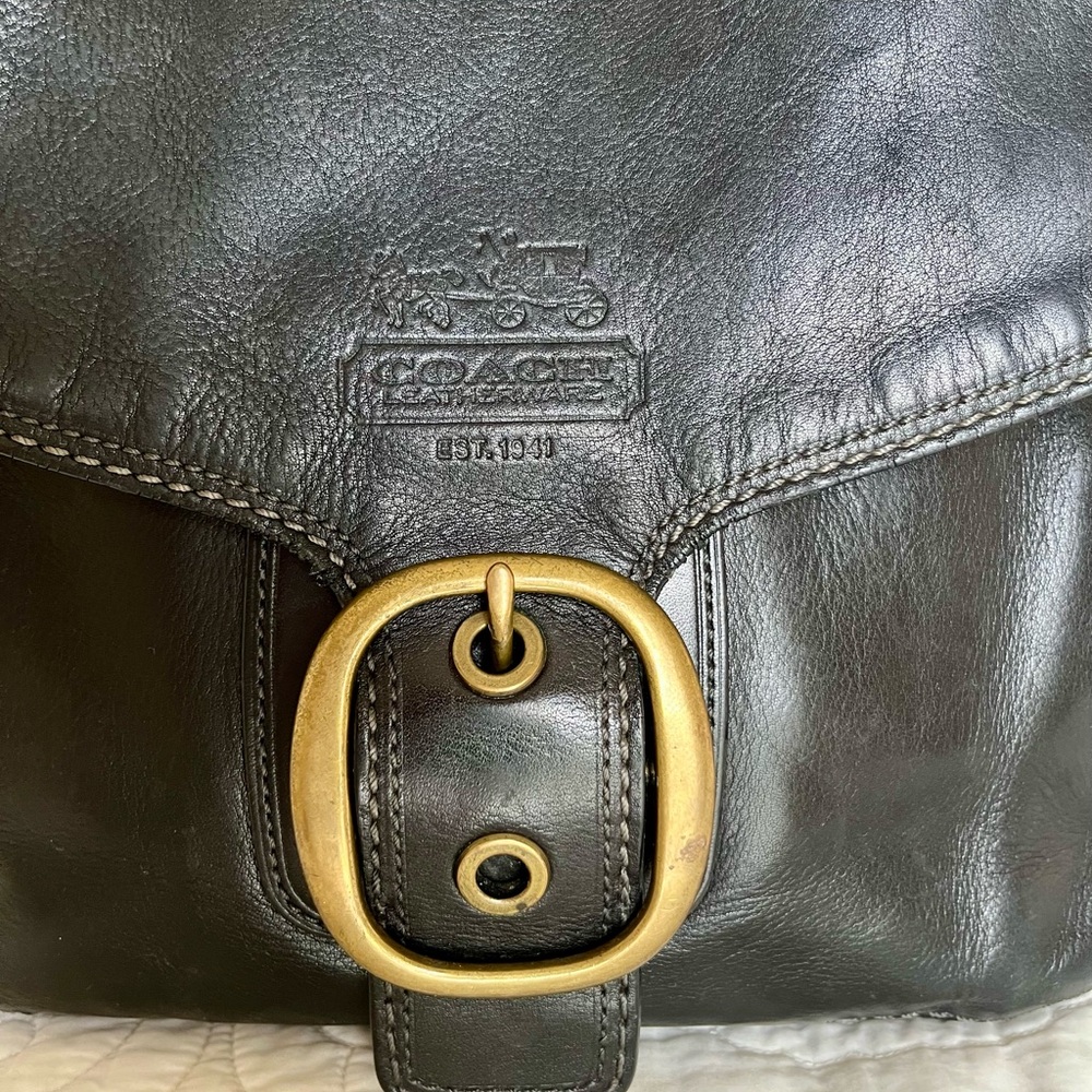 Coach Black Leather Bag with Brass Buckle